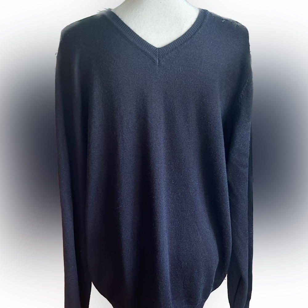 Apt9 Wool Blend V Neck Long Sleeve Knit Black Pullover Size L